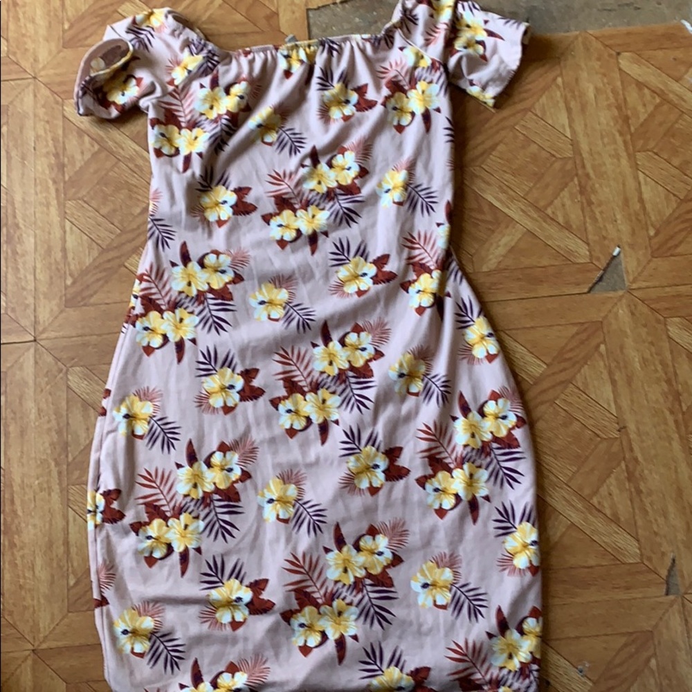 Pink floral off the shoulder dress